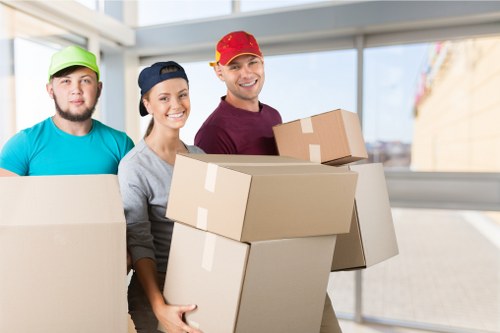 Packed boxes and furniture prepared for a London move